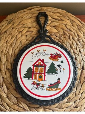 Vintage Christmas Cast iron Tile Wall Decor - 7”